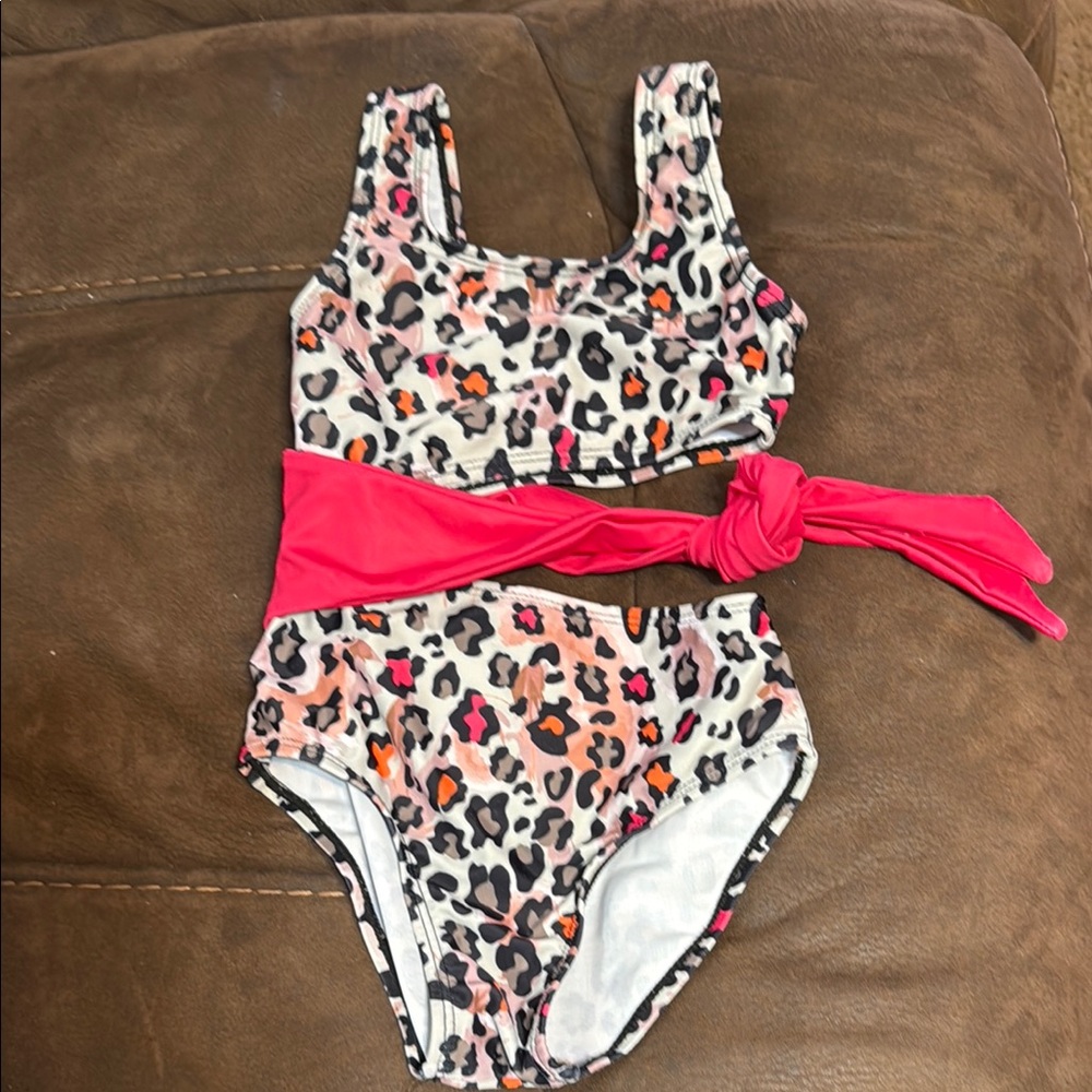 Leopard Print Bikini with Pink Bow